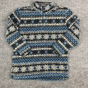 Crossroads Sweater Mens Size M Blue Fair Isle Fleece 1/4 Zip USA Pullover Retro